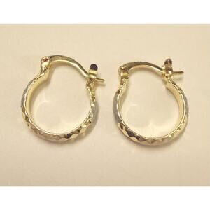 18K Gold Filled SMALL Oro Laminado Elegant Diamond Round Hoop Tricolor Earrings